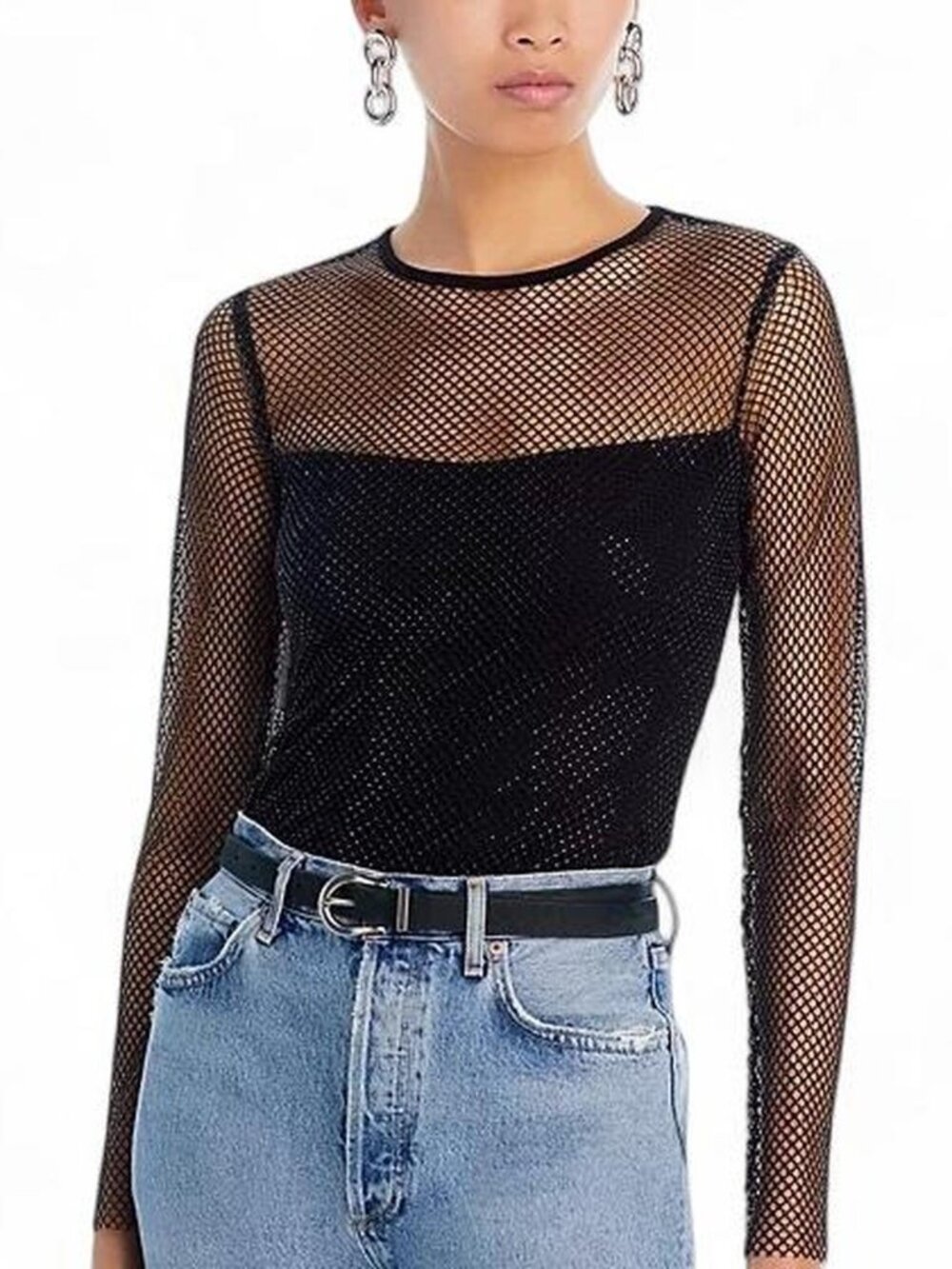 Aqua Black Mesh Long-Sleeve Bodysuit